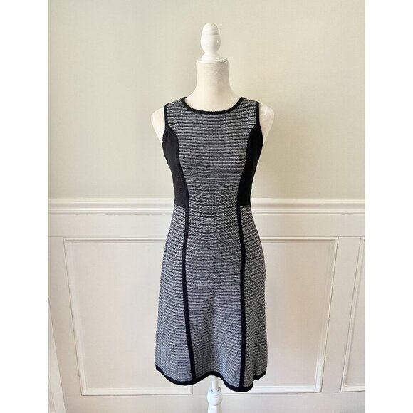 Calvin Klein Small Striped Fit & Flare Dress Black & White EUC - Picture 1 of 4